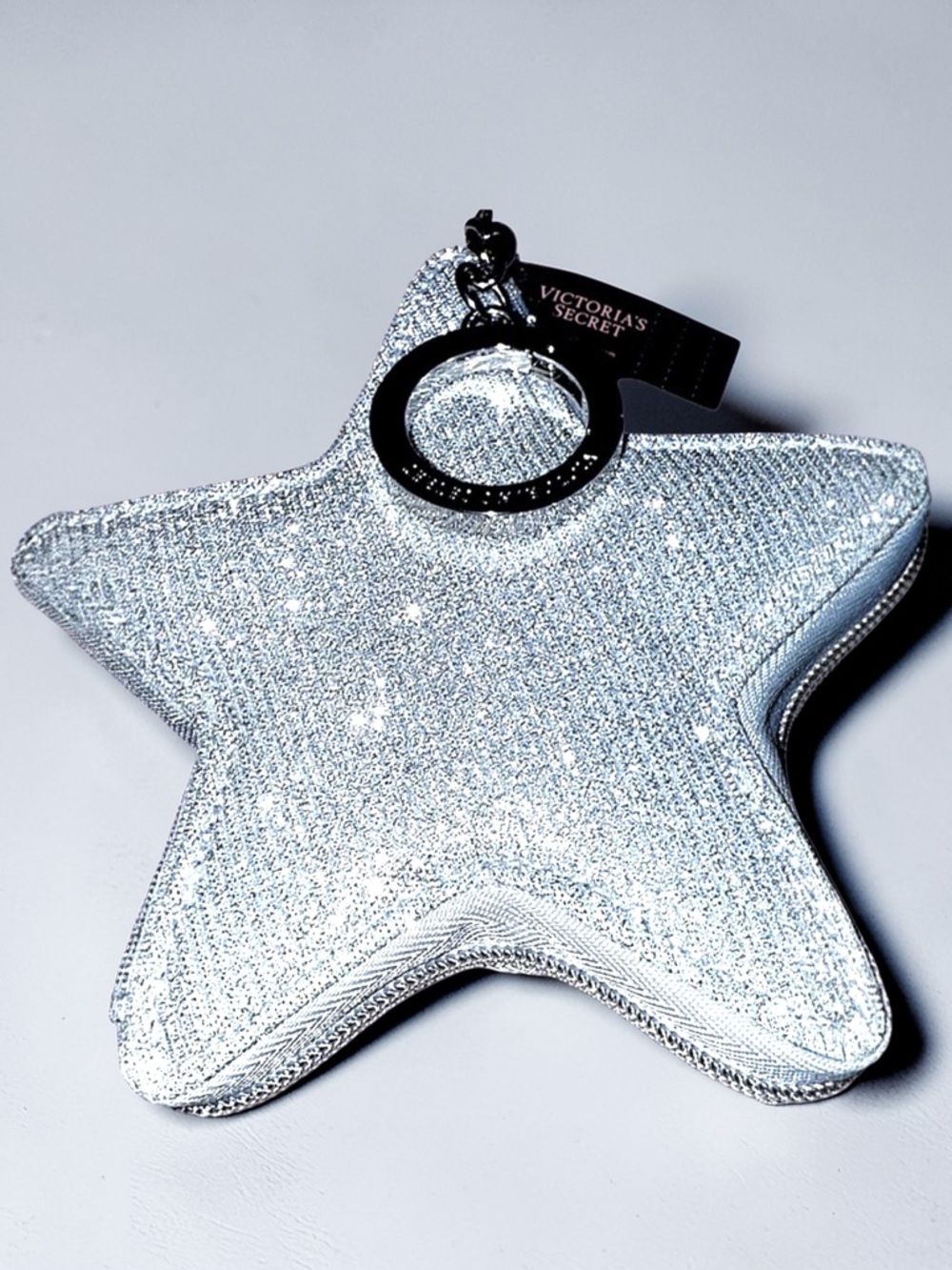 VICTORIA'S SECRET | Silver Star Keychain Bag Pouch NWT | Metallic Shimmer